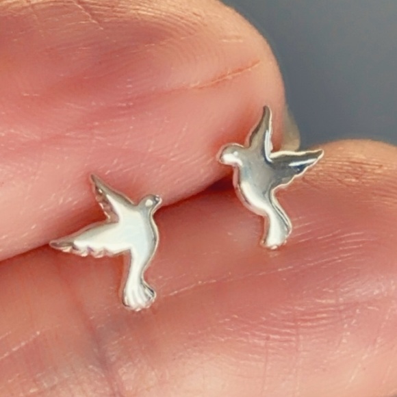 Sterling Silver Tiny Dove Bird Earrings - Picture 4 of 11